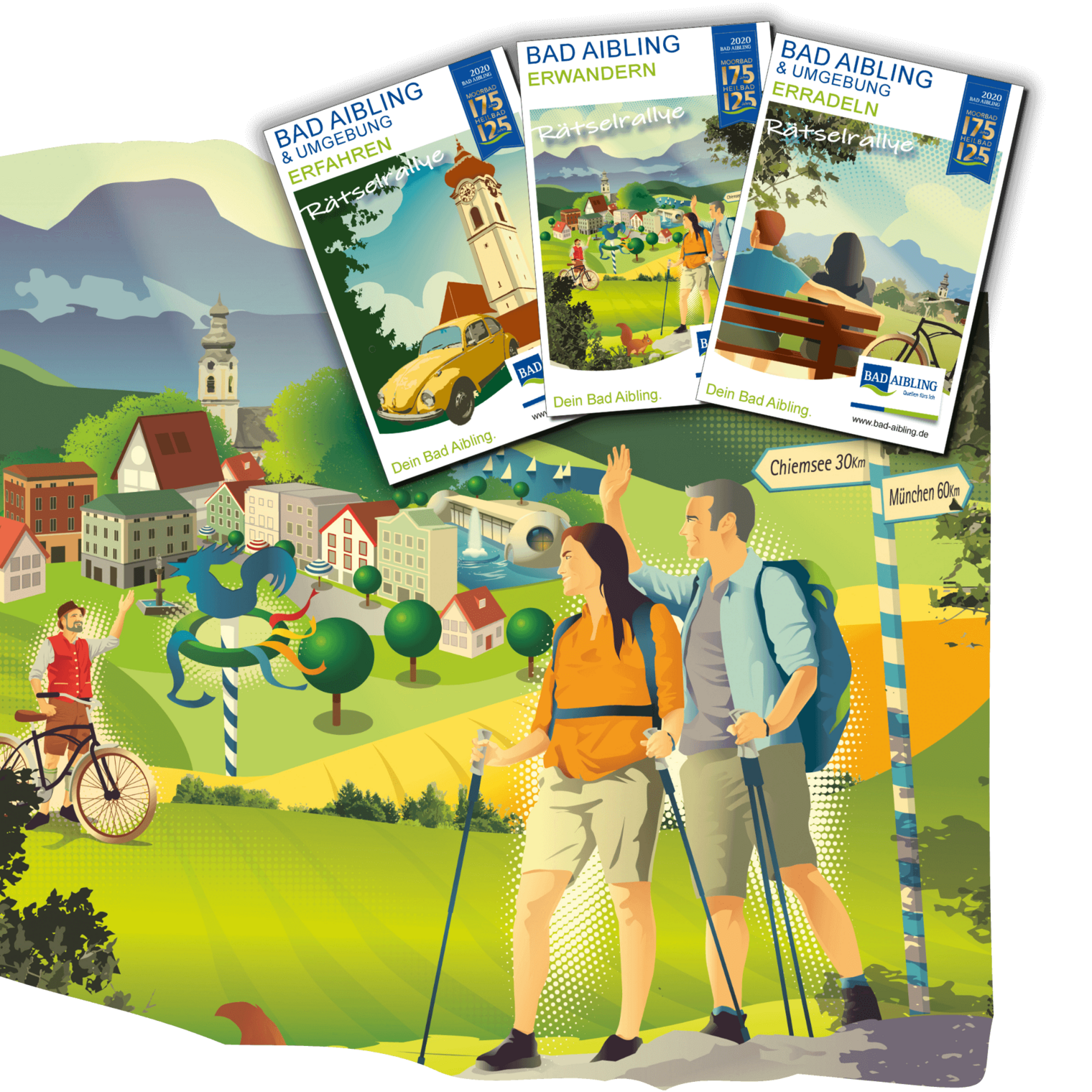 Retrografik mit den Flyern der Rätselrallye Bad Aibling