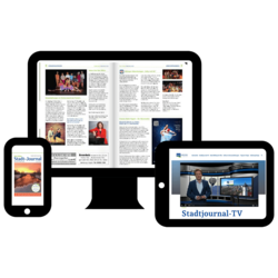 Grafik verschiedener Geräte, auf dem das Stadt-Journal angezeigt wird