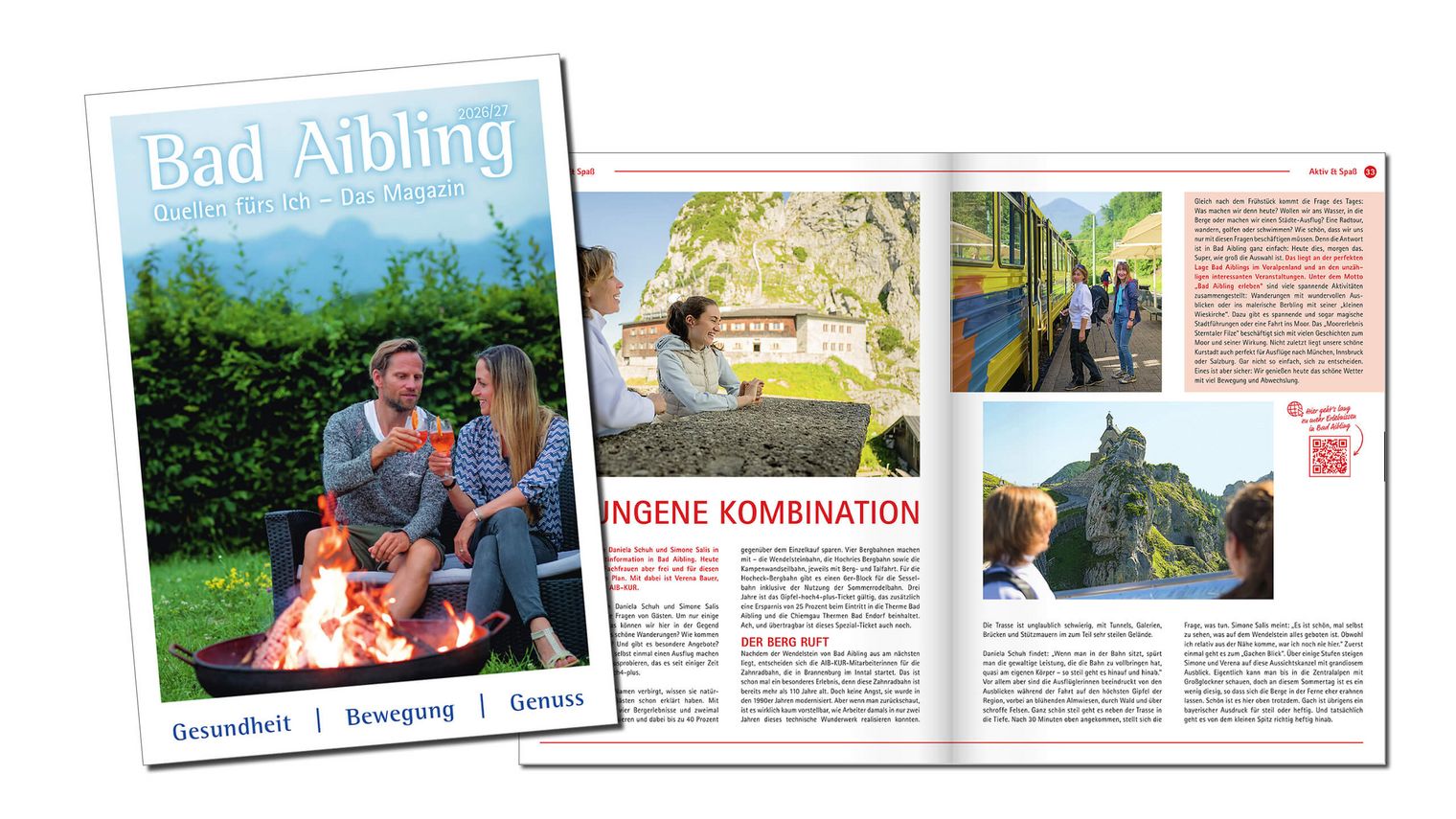 Grafik mit Cover und Seite aus dem Innentail des Urlaubsmagazins Bad Aibling