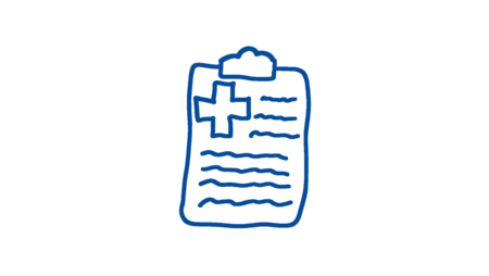 Skizze eines medizinischen Berichts mit Kreuz