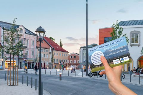 Gästekarte Bad Aibling mit Marienplatz im Hintergrund